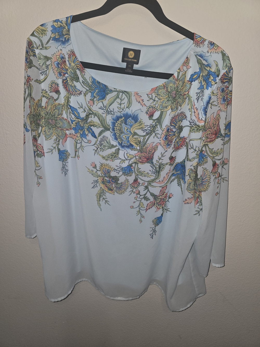 JM Collection Light Blue Floral Scoop-Neck Tunic